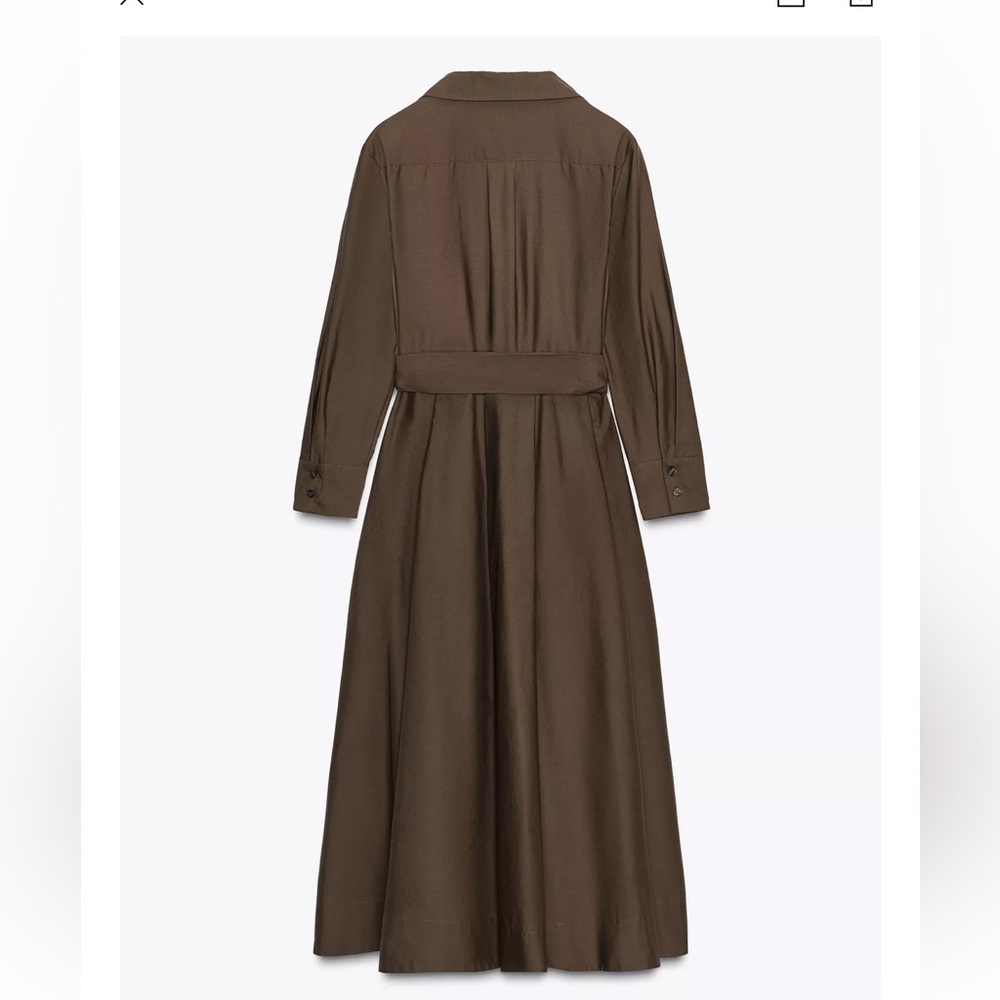 Zara Chocolate Brown Midi Shirt Dress with Tie Waist - Picture 9 of 12